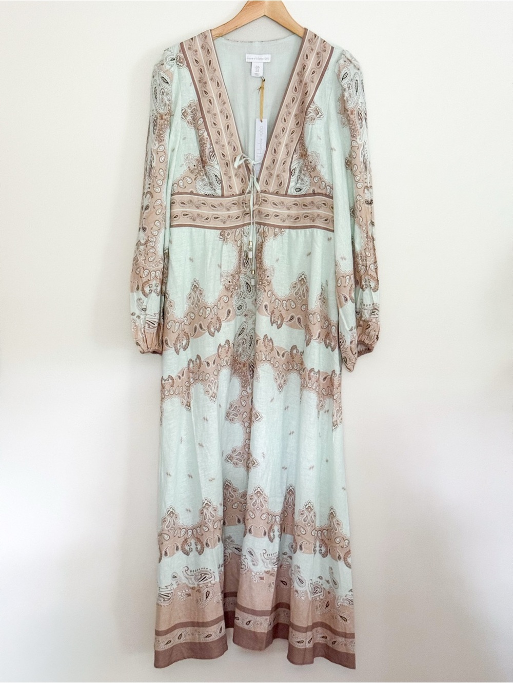 NWT HOUSE OF HARLOW 1960 Linen Blend Dress M Maxi Plunging V-neck Rio Style Boho